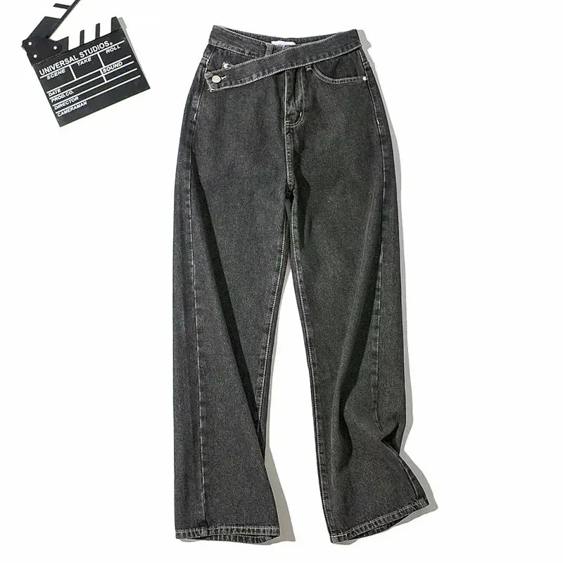 Soul Ease 2024 Harajuku Boyfriend Jeans Loose Bottom Women Pants  Casual Fashion Straight Denim High Waist Jeans