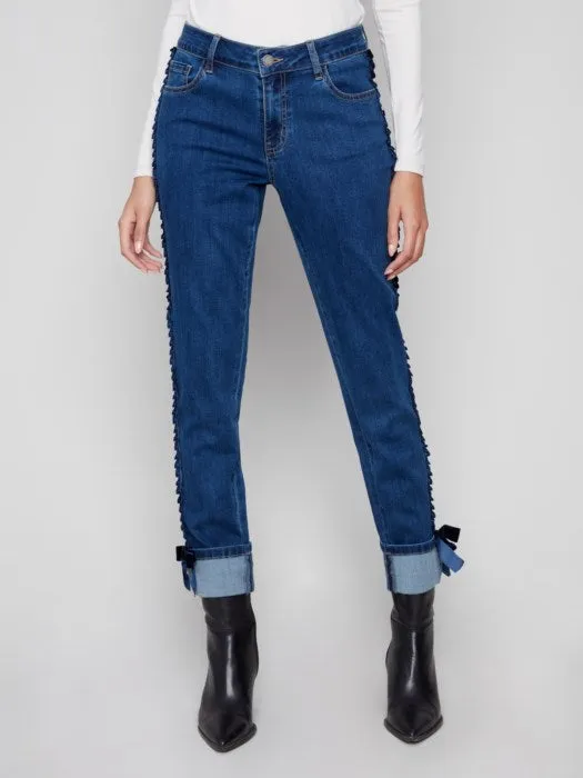CHARLIE B SLIM LEG JEAN W/ VELVET BOW - INDIGO Summer Outerwear Fresh Ease