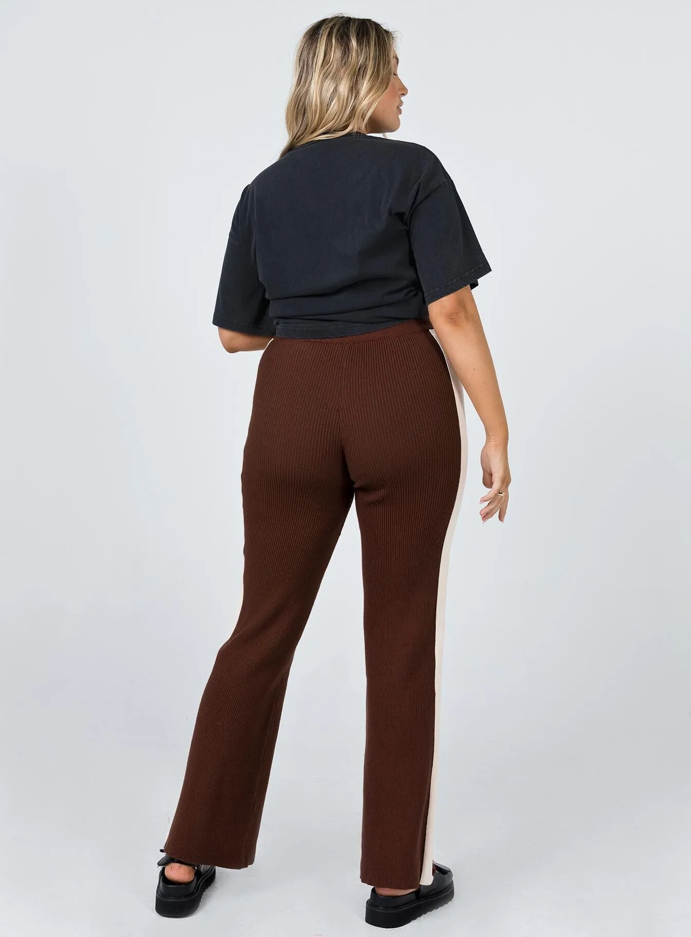 Contrast Wide Leg Knit Pant Flexible Activewear Quality Fabric