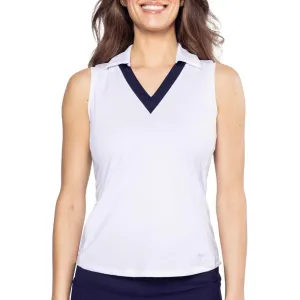 AntiStaticTechnology Golftini Women's Say Yes Sleeveless Golf Polo Shirt - White/Navy