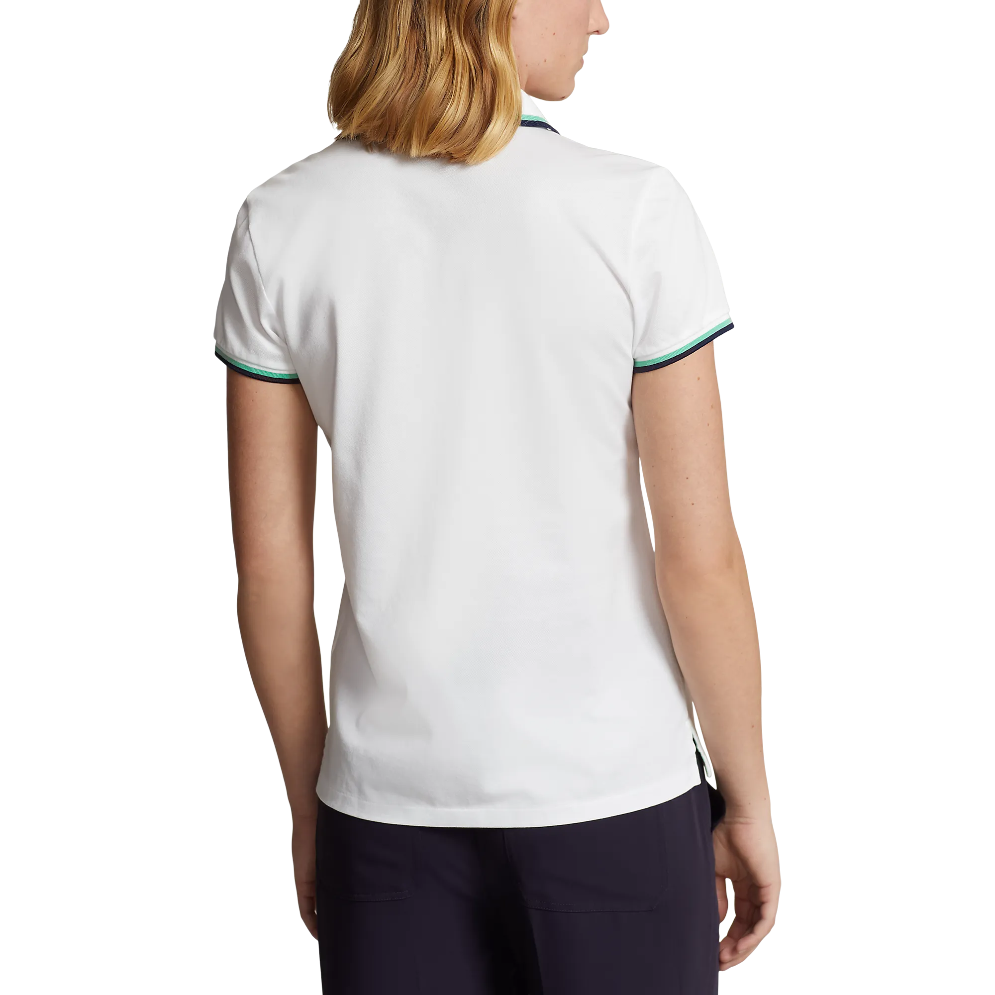 RLX Ralph Lauren Women's Tour Pique Golf Polo Shirt - Pure White/Navy/Green Fashion Layers