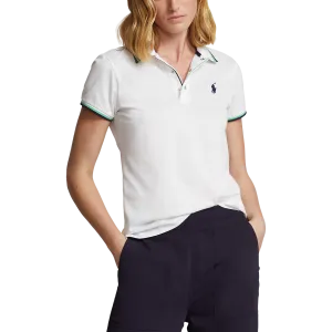 RLX Ralph Lauren Women's Tour Pique Golf Polo Shirt - Pure White/Navy/Green Downtown Cool