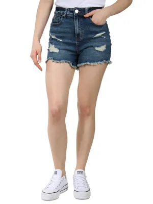 Women's Ripped Cutoff Denim Short,Blue High Waist Clean Fabric