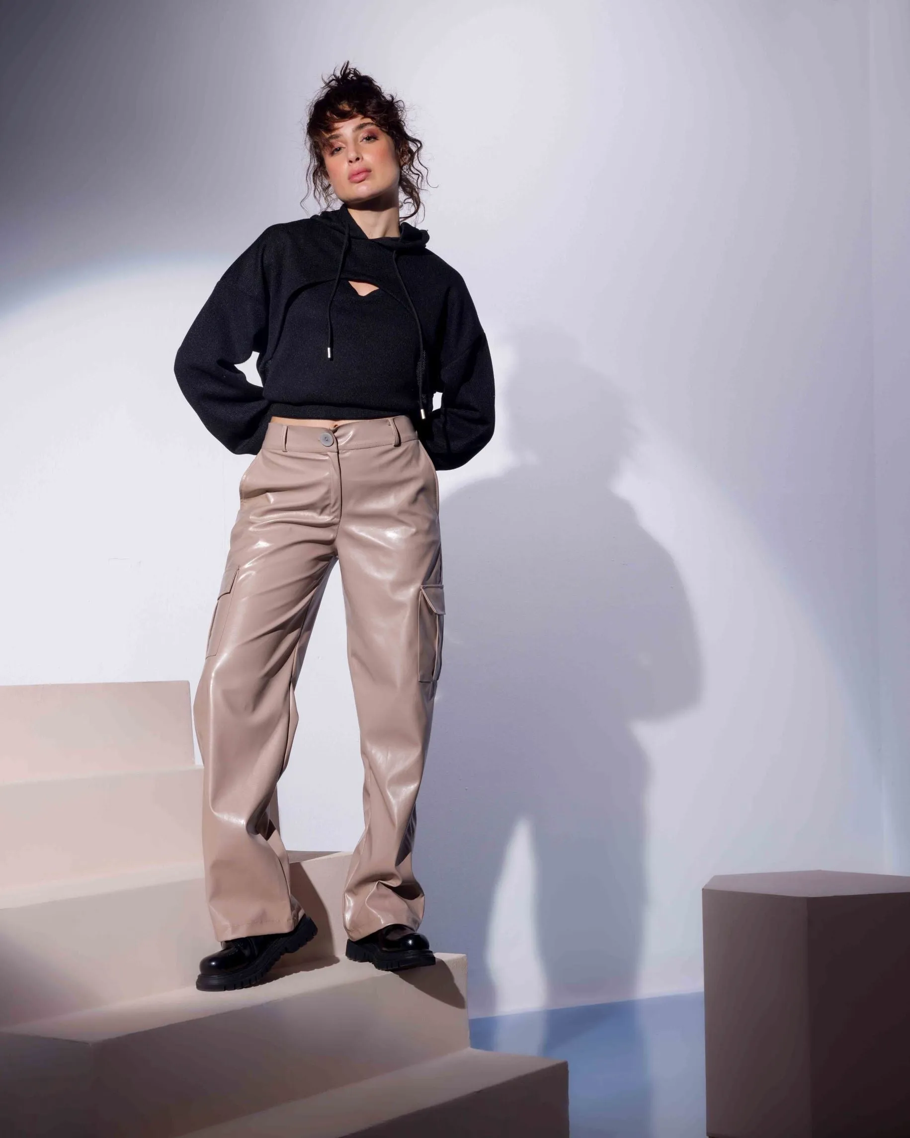 Wide leg pockets pants - Biege Casual Fashion