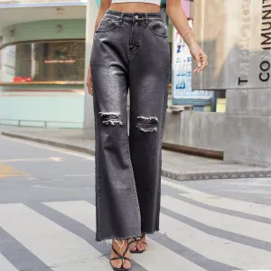 warm glow Denim Wide Leg Trousers Ripped Skinny Jeans