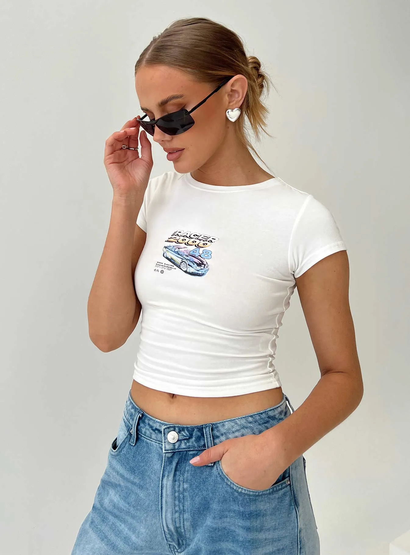 Moisture Management Fabric Playful Vibes Getaway Baby Tee White