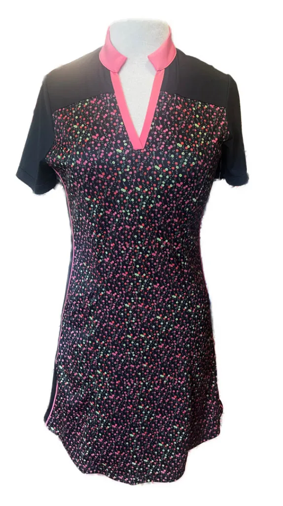 Midnight Mood Nicklaus Black Tiny Flower Short Sleeve Golf Dress Size S