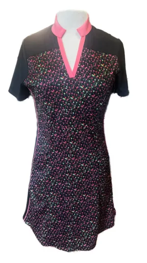Midnight Mood Nicklaus Black Tiny Flower Short Sleeve Golf Dress Size S