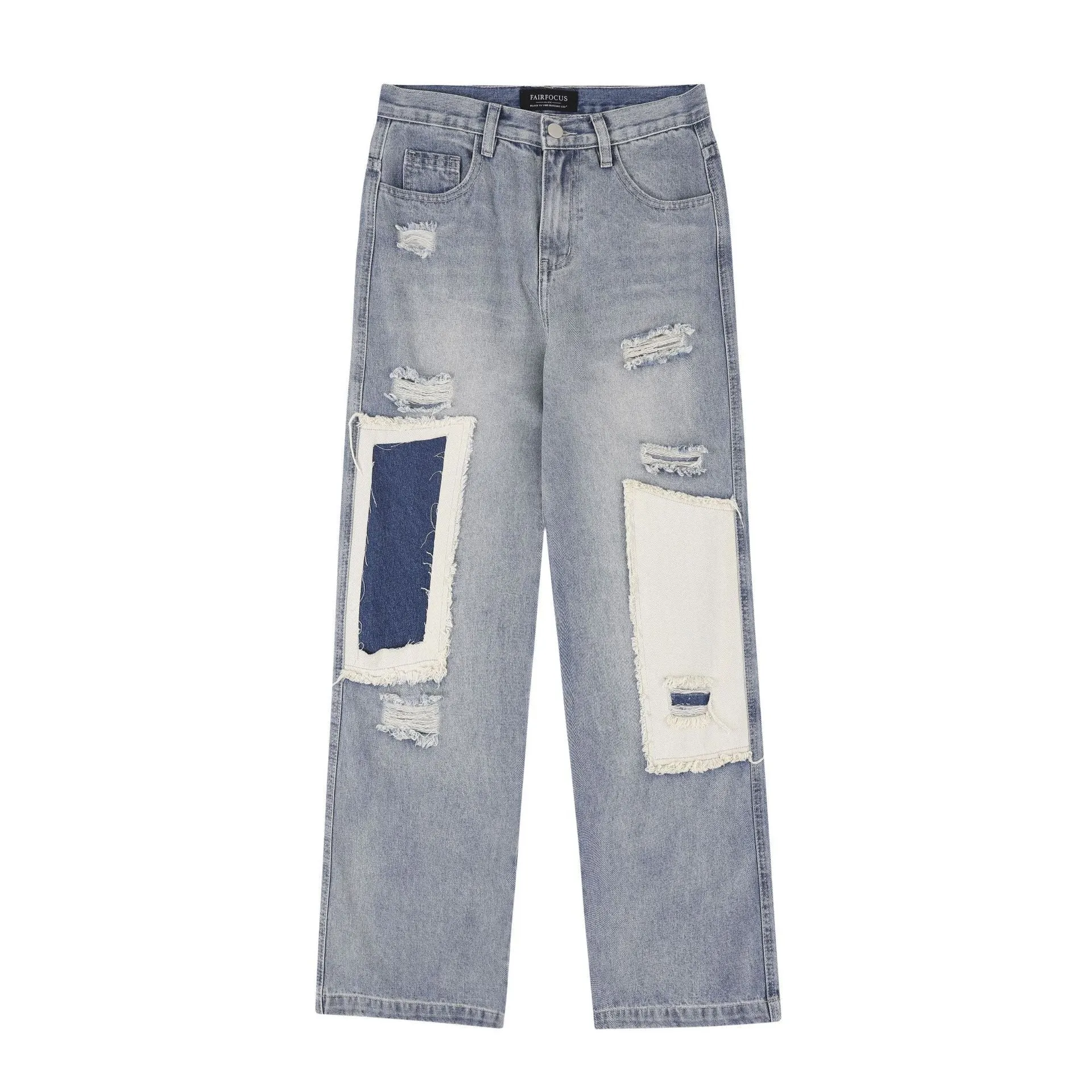 FlexSeamTechnology Cozy Pajama Set American-style Distressed Heavy Industry Straight Casual Jeans