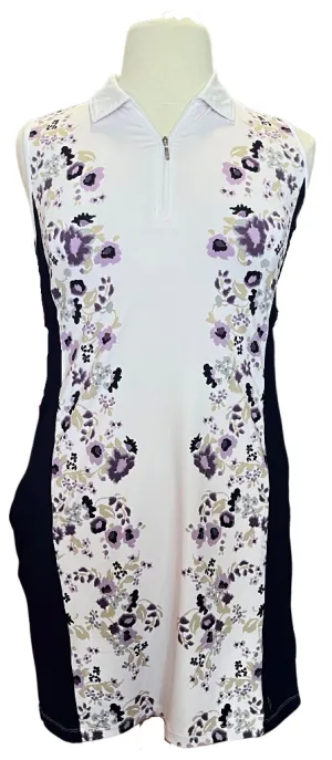 Day Glow Lightweight Material Izod Golf Lavender and Navy Floral 1/4 Zip Golf Dress Size L