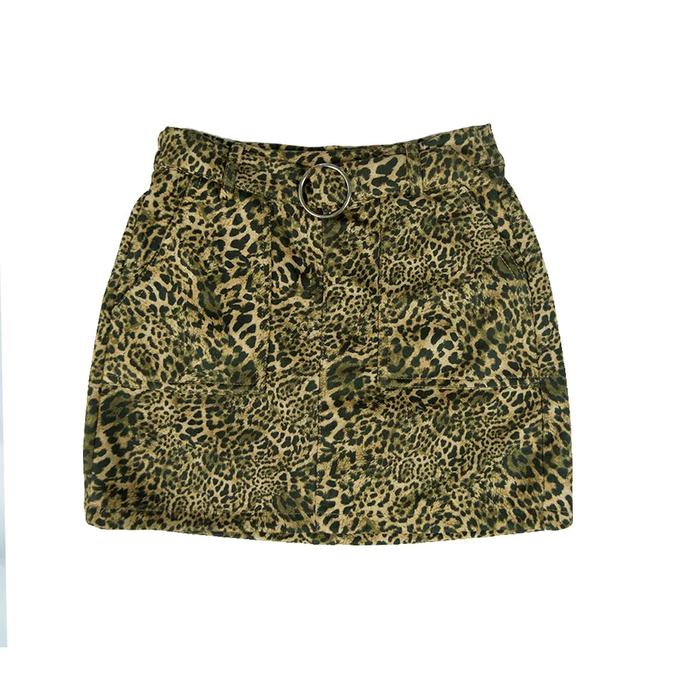 Double Layer Construction Photography Session Women's Belted Printed Skirt,Tiger