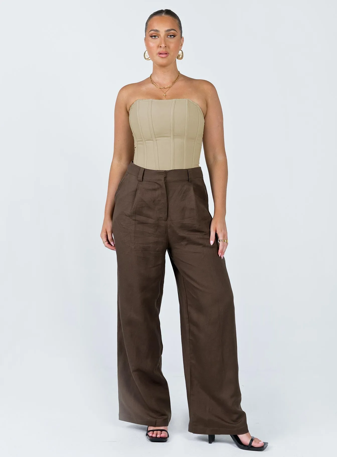 La Quinta Pant Dark Chocolate Quality Material Roll-up style