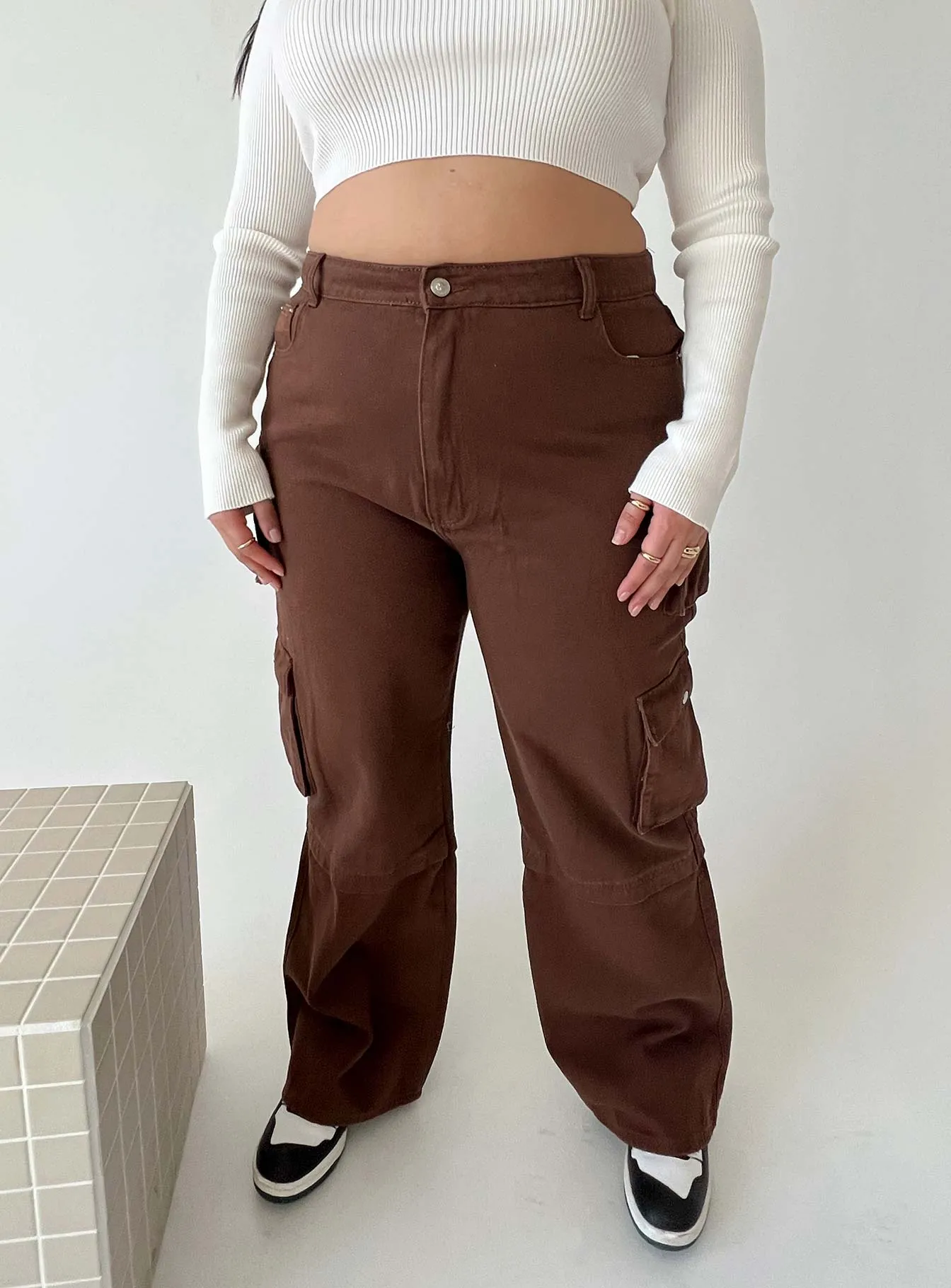 Layered Protection LowProfileTopstitching Darla Cargo Denim Jeans Brown Curve