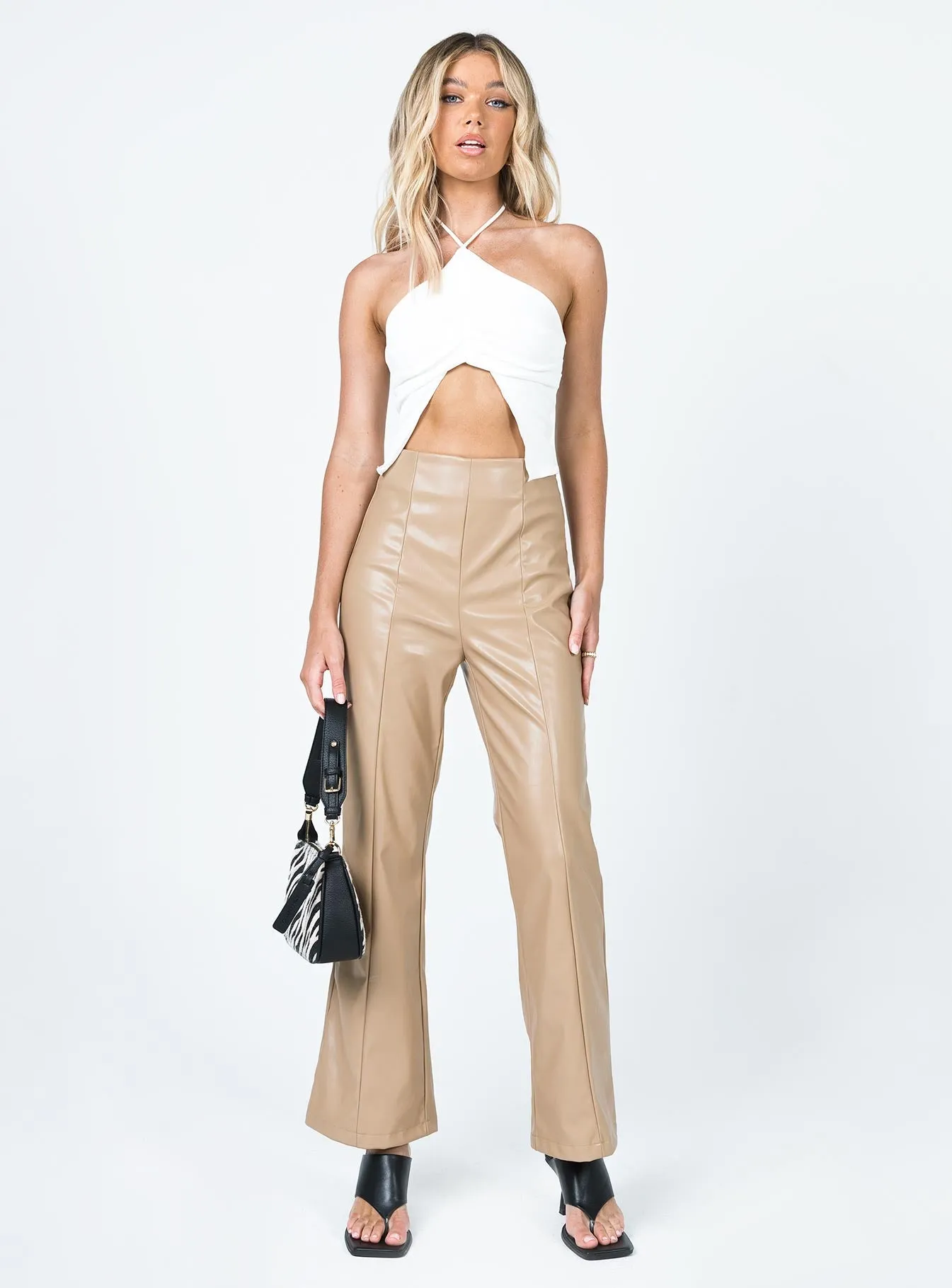 Day To Night Gia Panel PU Pants Beige