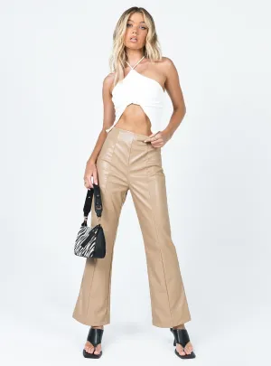 High-waisted fit Gia Panel PU Pants Beige