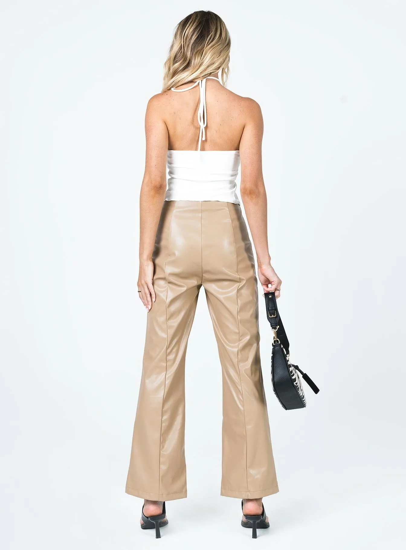 Gia Panel PU Pants Beige Non Slip Waist Grip