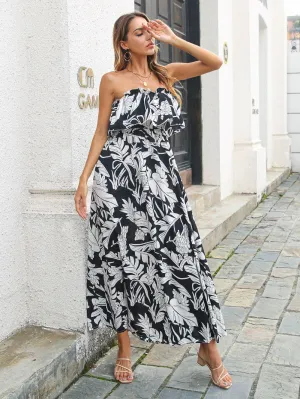 Women's Spring And Summer Casual Tube Top Floral maxi Dress beach travel resort dress Work Vibe