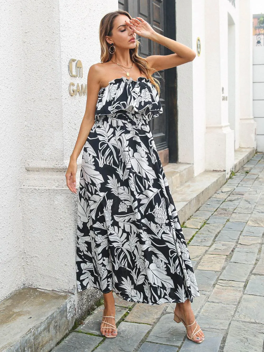 Women's Spring And Summer Casual Tube Top Floral maxi Dress beach travel resort dress Fall Mood Simple Yet Elegant