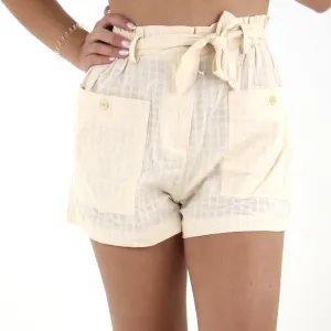 Vacation Outfit Quick Drying Women's Belted 2 Front-Pockets Short,Beige