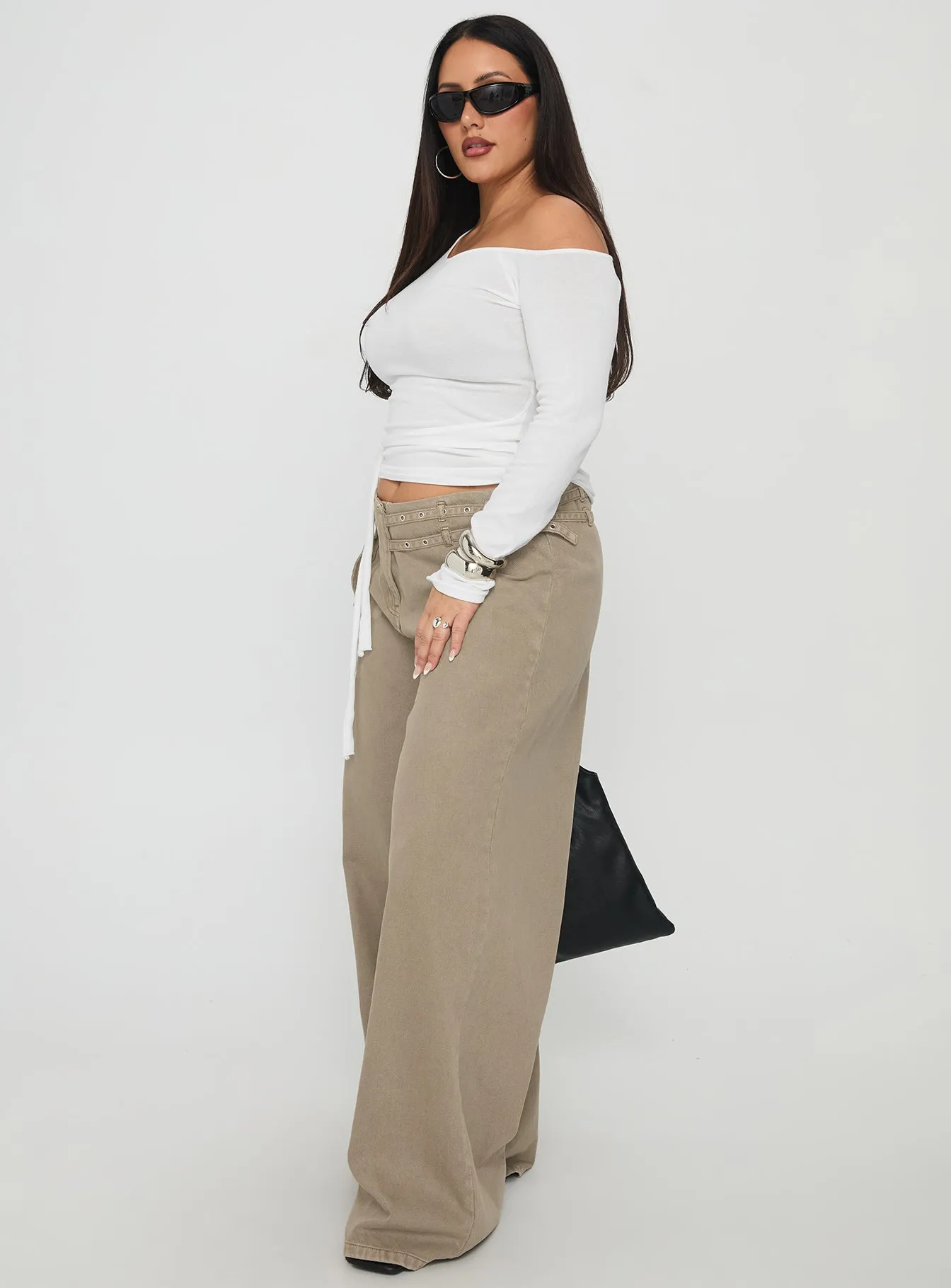 Slim Stretch Fit Paltrow Cargo Jeans Washed Brown Curve