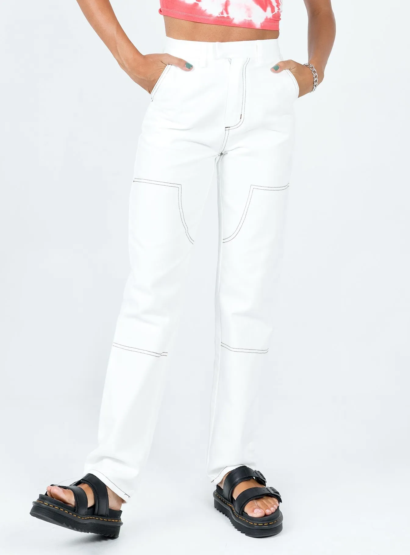 Jadene Pants White Flexible Waistband Comfort Control
