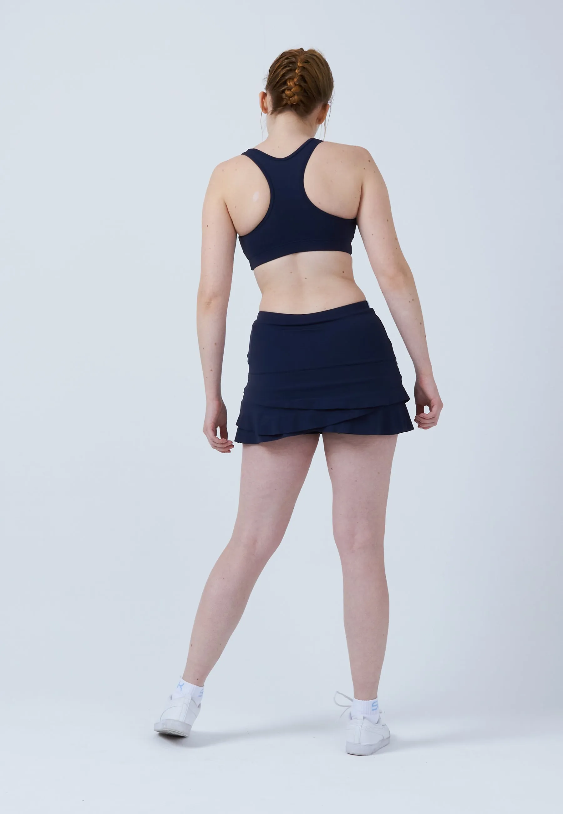 Texture Shot Tulip Tennis Skort with pockets, navy blue