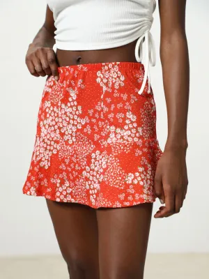 Women's Floral Printed Skirt,Brick Scalloped Edge