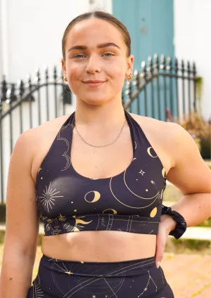 Celestial Dark Halter Sports Bra Welded seams