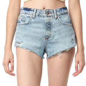 Outdoor Essentials Reflective Safety Stripes Women's Ripped Mini Denim Short,Light Blue
