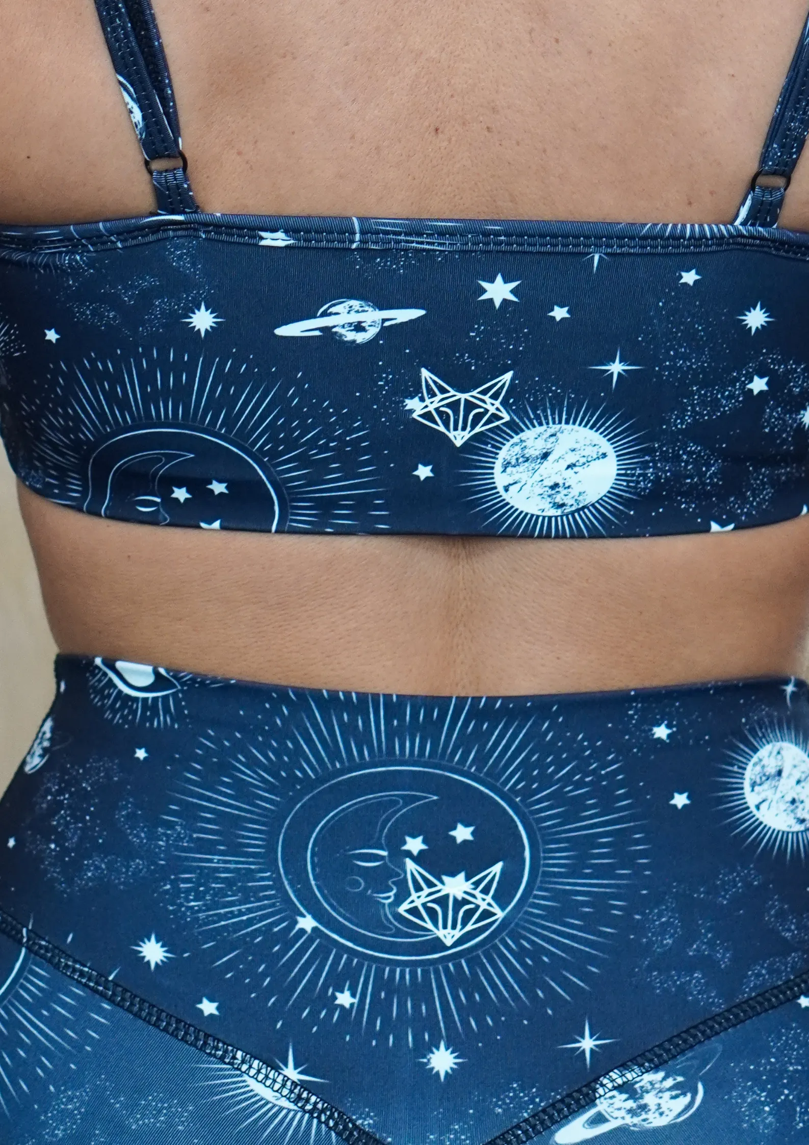 Celestial Midnight Adjustable Straps Sports Bra White Smooth Fit