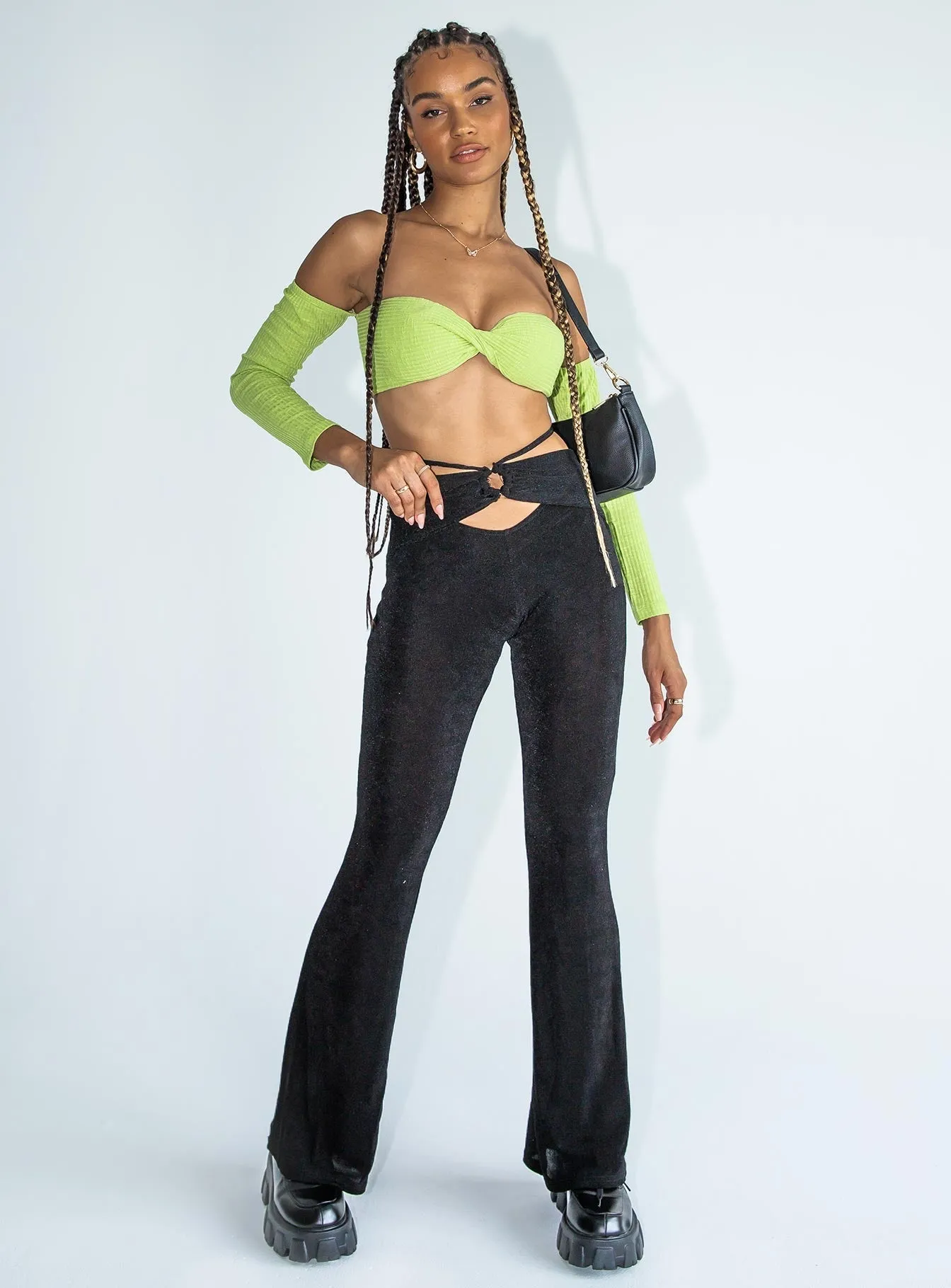 Lightweight Material ElasticCuffs Loriella Flare Pants Black