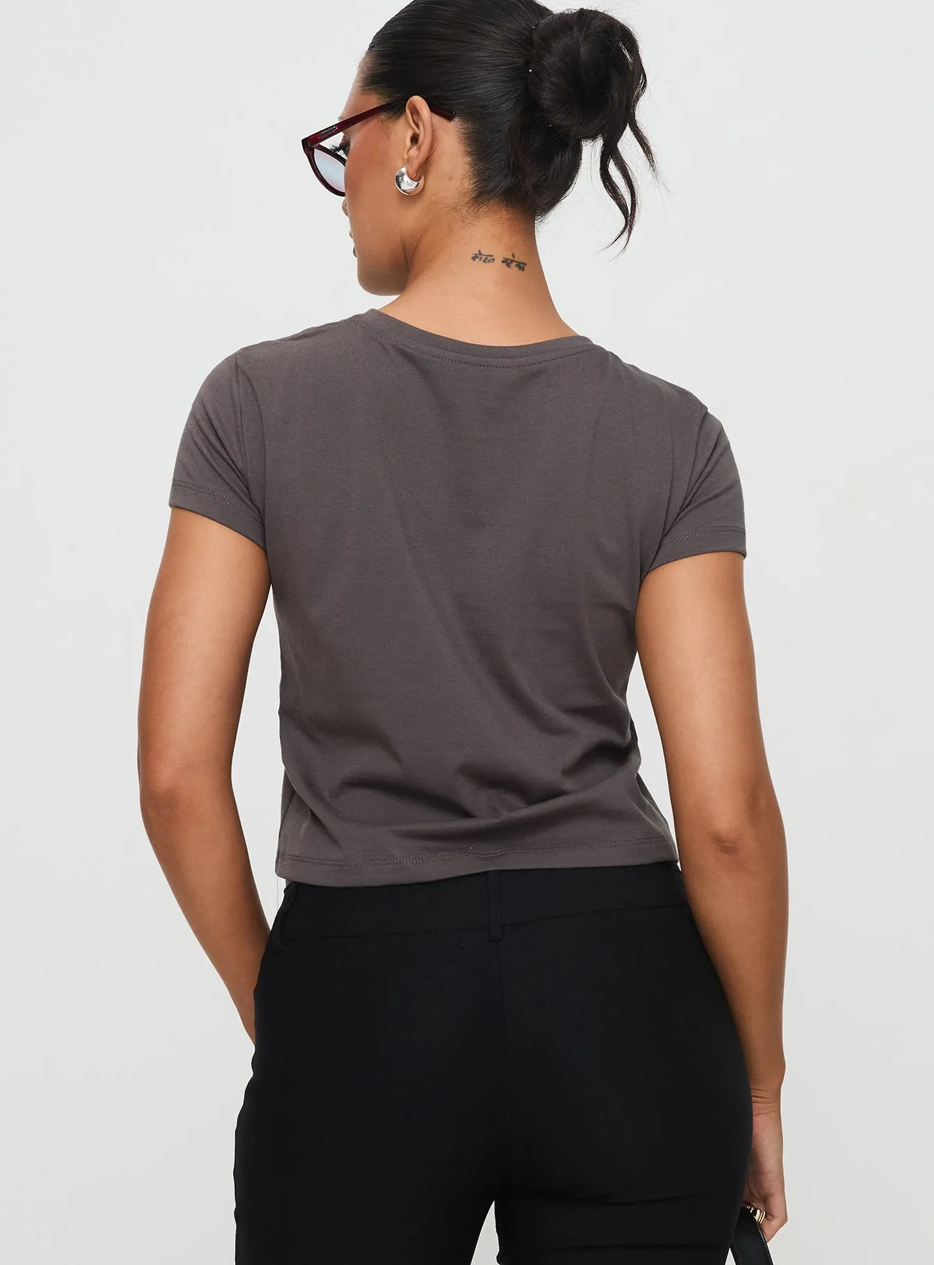 Polly Bow Tee Charcoal Light Wear On-the-Go Fashion