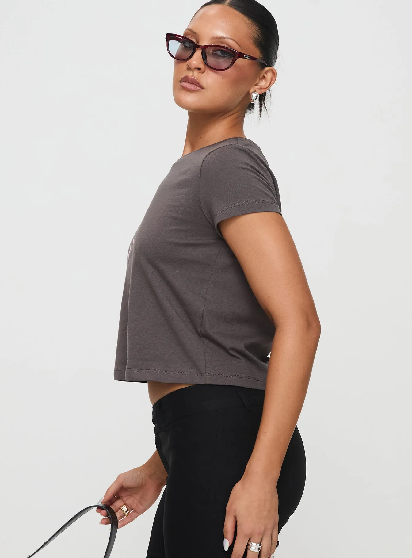 Street Casual Look Stretch Material Polly Bow Tee Charcoal
