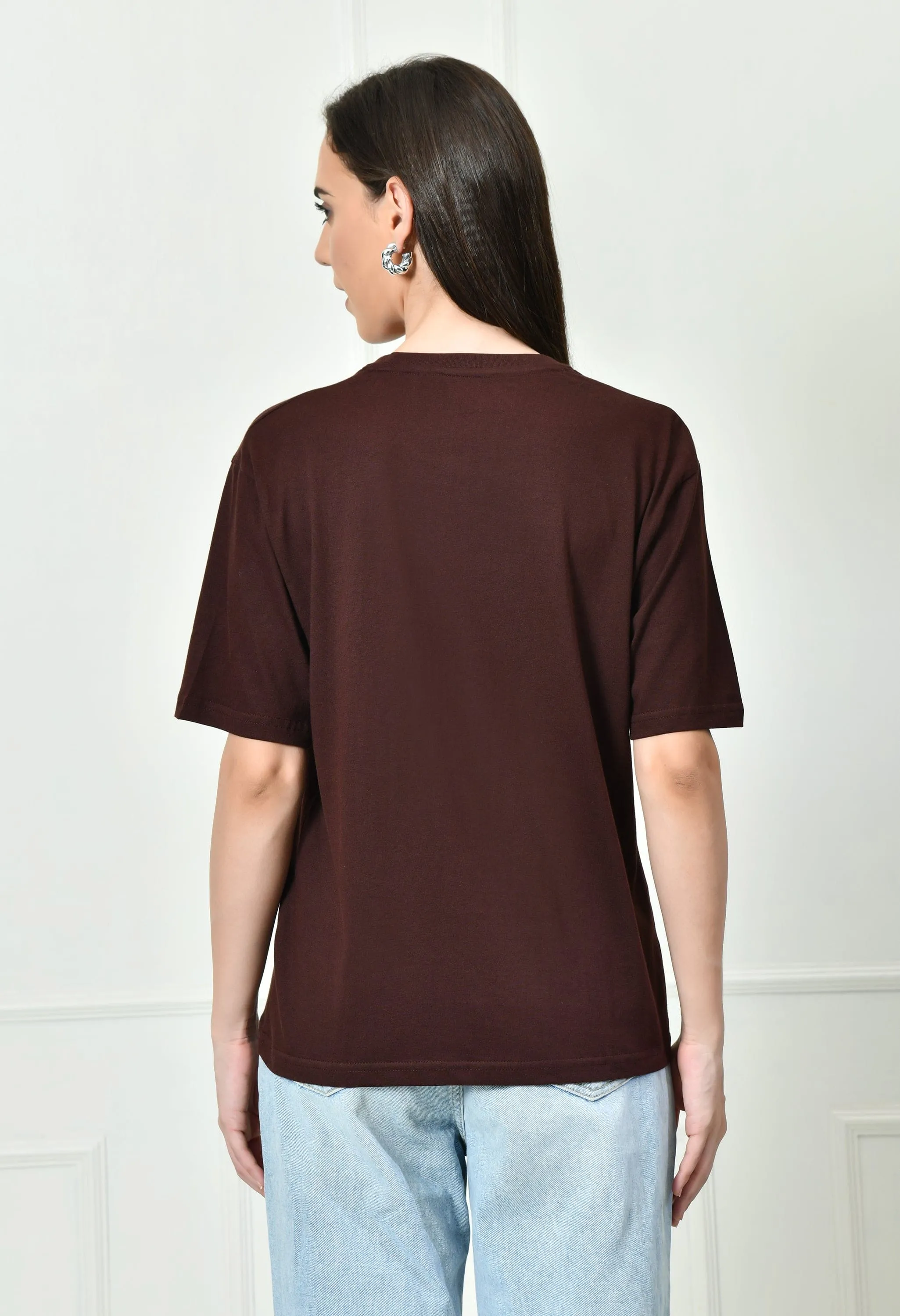 Timeless 100% Cotton Solid T-shirt - Coffee AntiStaticLining All-Season Wear