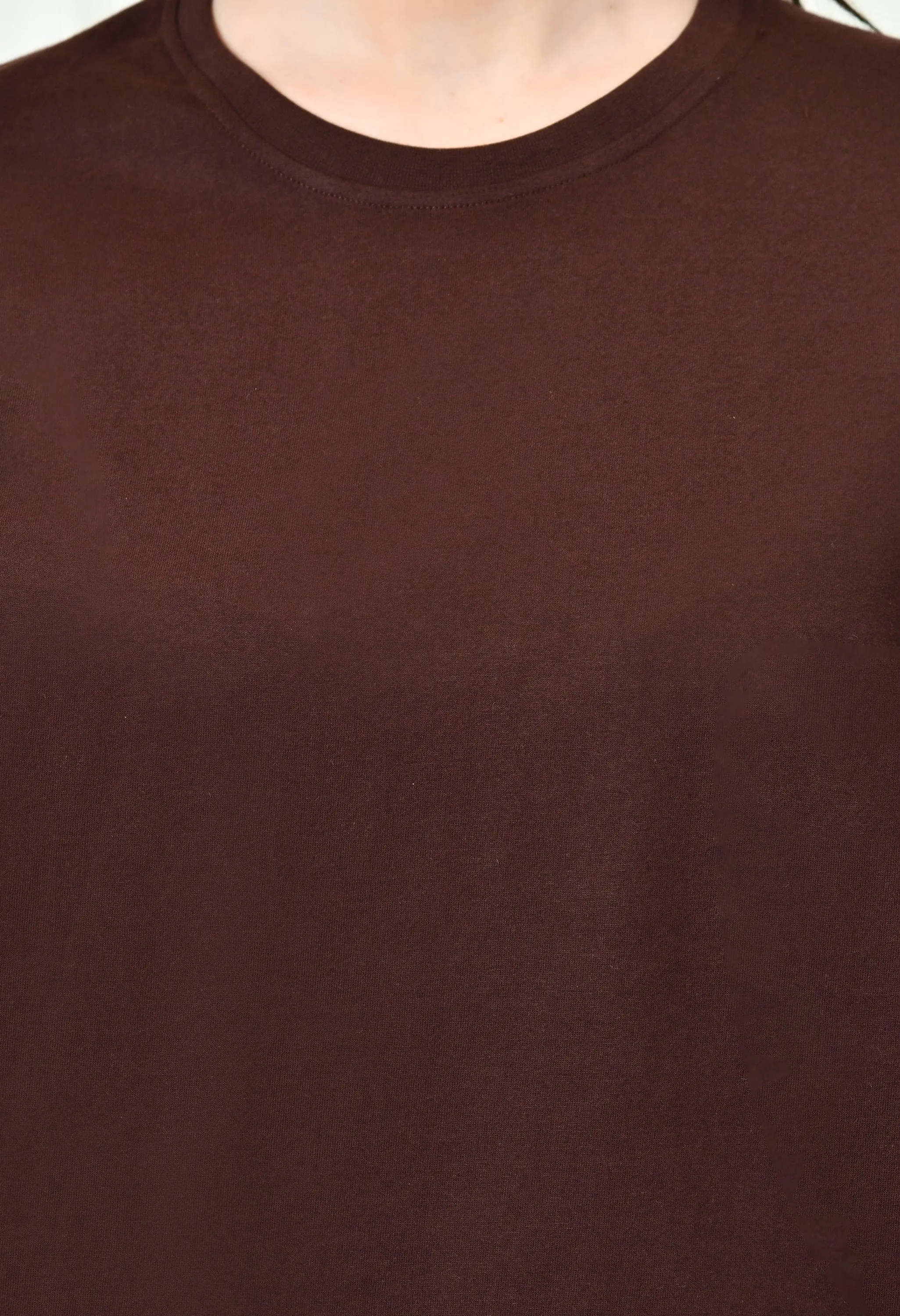 Anti Static Finish Crew Neck Design Timeless 100% Cotton Solid T-shirt - Coffee