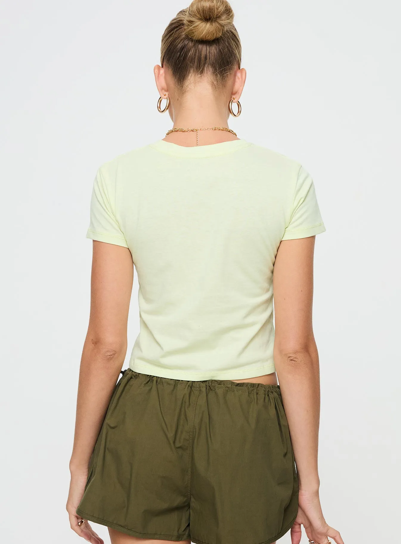 Double Stitched Hem Seam Free Shoulders Fruit Market Tee Yellow