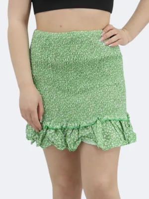 All Day Fresh Aesthetic Women's Printed Smocked Skirt,Green