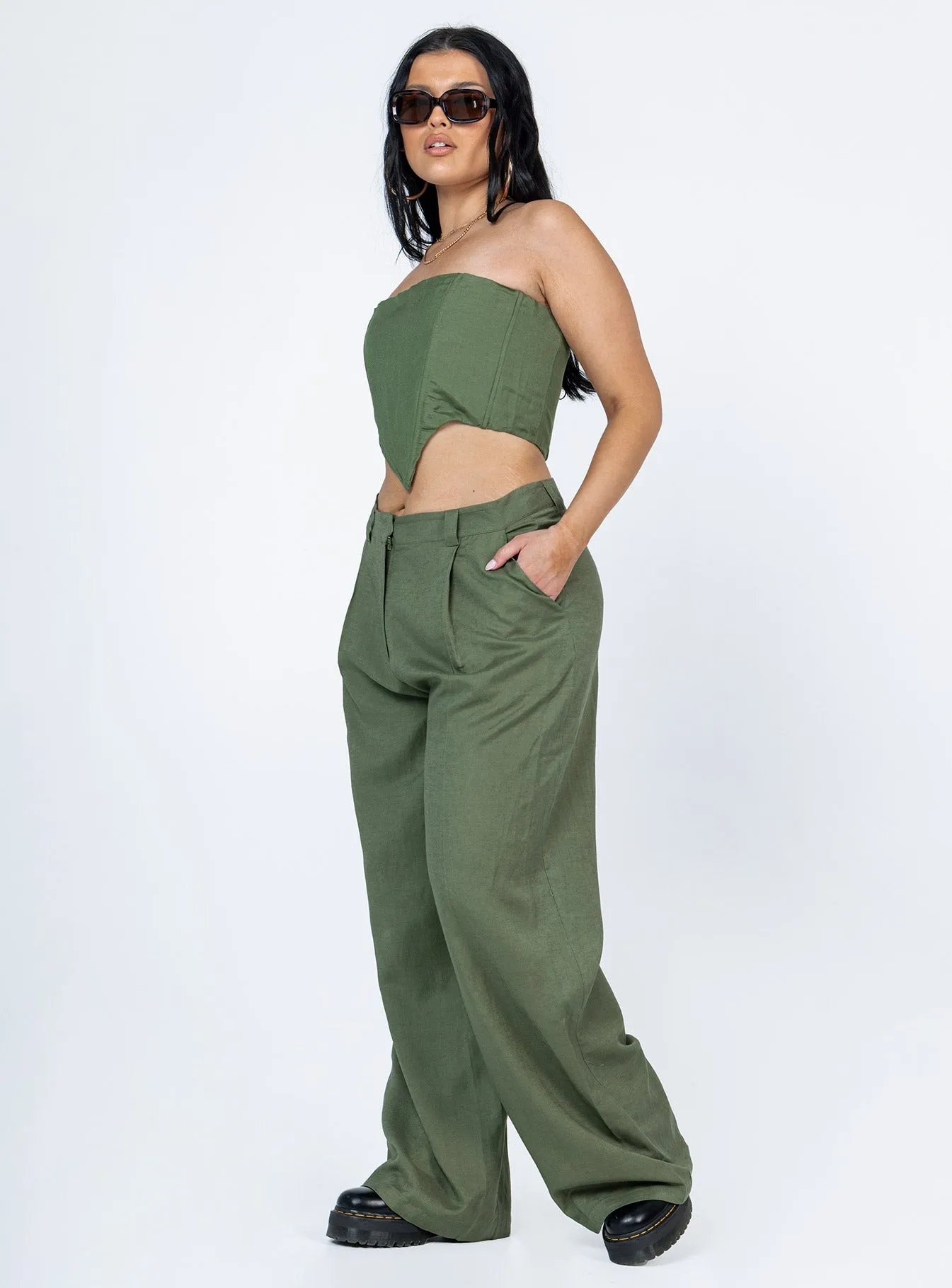 La Quinta Pant Khaki Embroidered Detail
