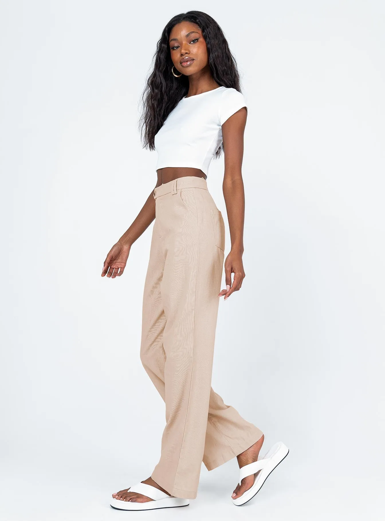 Lelo Linen Pants Beige Sport Wear Fit