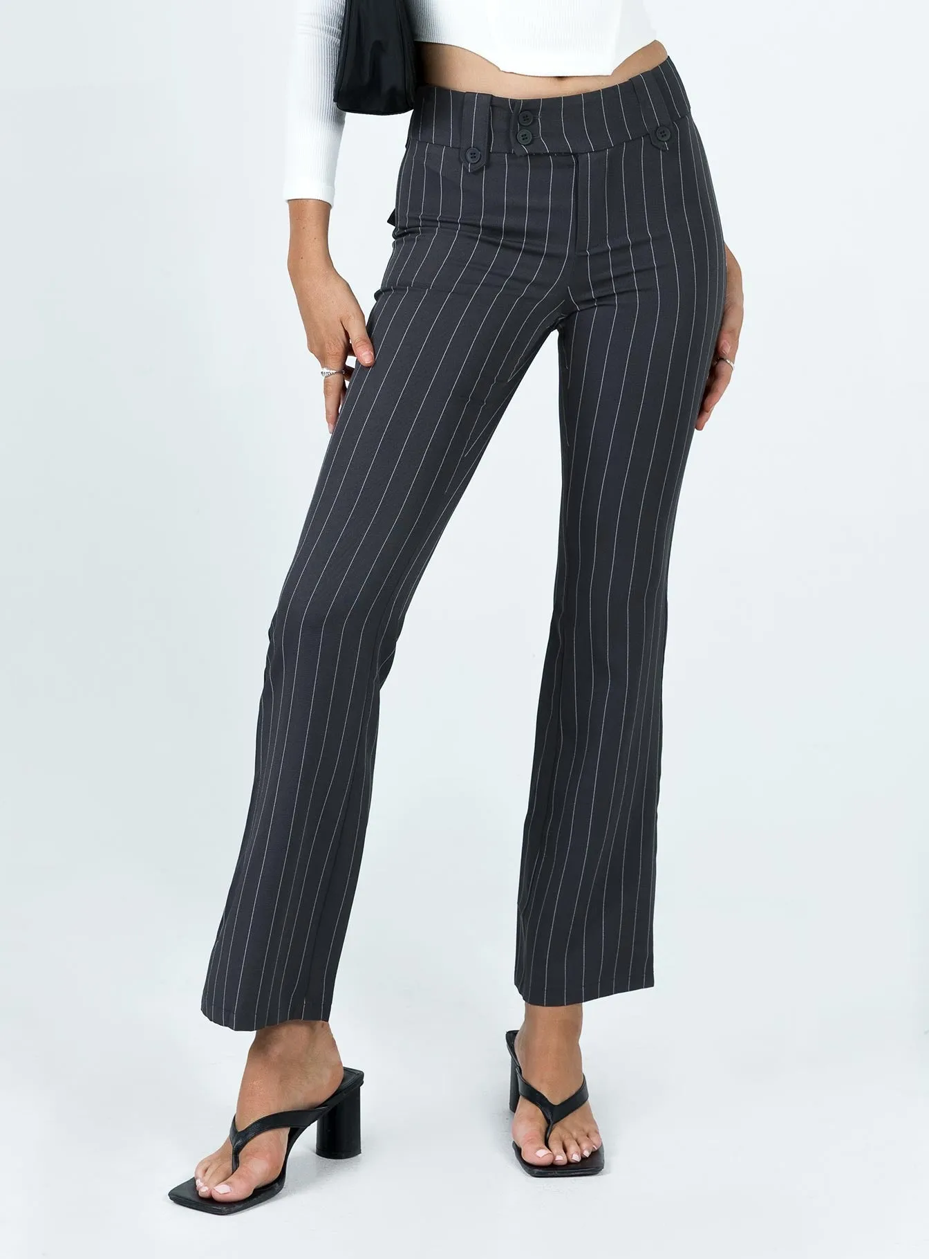 Yianna Low Waist Flare Pant Grey Pinstripe Fast Move