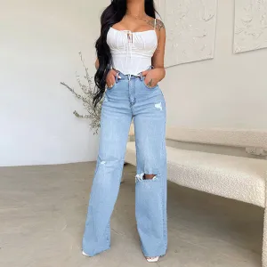 Fashion Holes Frayed Casual Pants casual sneakers