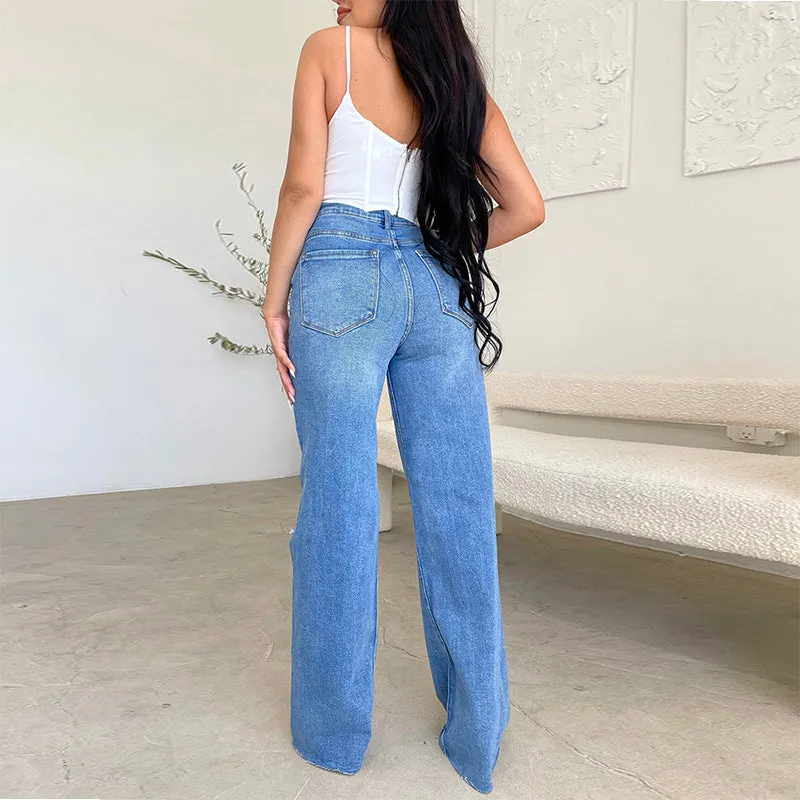 Work Wear MoistureControl Fabric Fashion Holes Frayed Casual Pants