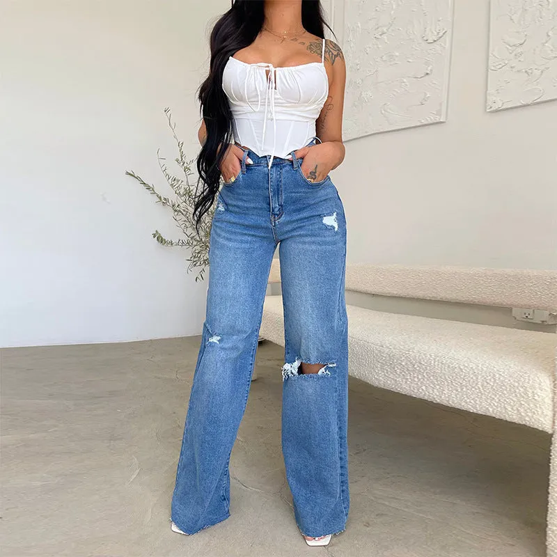 Fashion Holes Frayed Casual Pants BreathableLining SmoothInnerLining