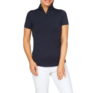 Swim Easy IBKUL Women's Short Sleeve Zip Mock Neck Polo - Black