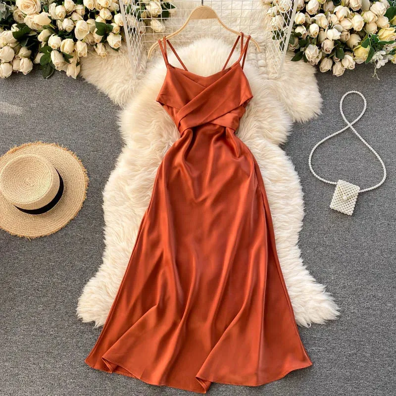 Party Safe Stylish Appearance Women Ladies Beach Maxi Dress Solid V Neck Vacation Sleeveless Wrap Casual Dresses