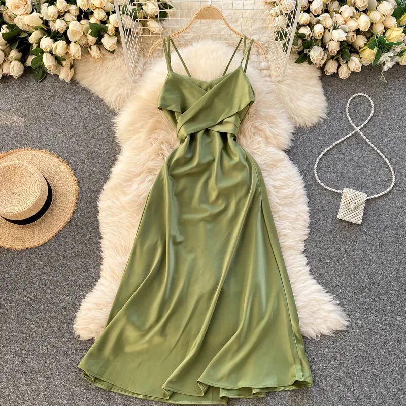 Layered Comfort Wear Women Ladies Beach Maxi Dress Solid V Neck Vacation Sleeveless Wrap Casual Dresses
