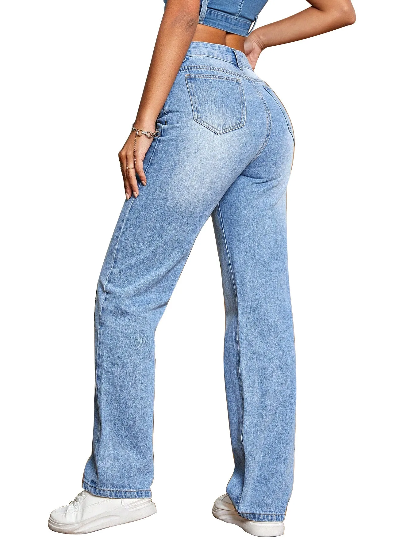 fashionable blazer Casual High Waist Loose Denim Trousers