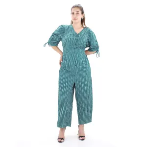 Women's Polka Dots V-Neck Jumpsuit,Green Dinner Flexible Loose Fancy