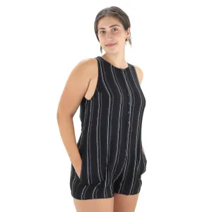 Women's Striped Tie-Back Jumpsuit,Black Loose Travel