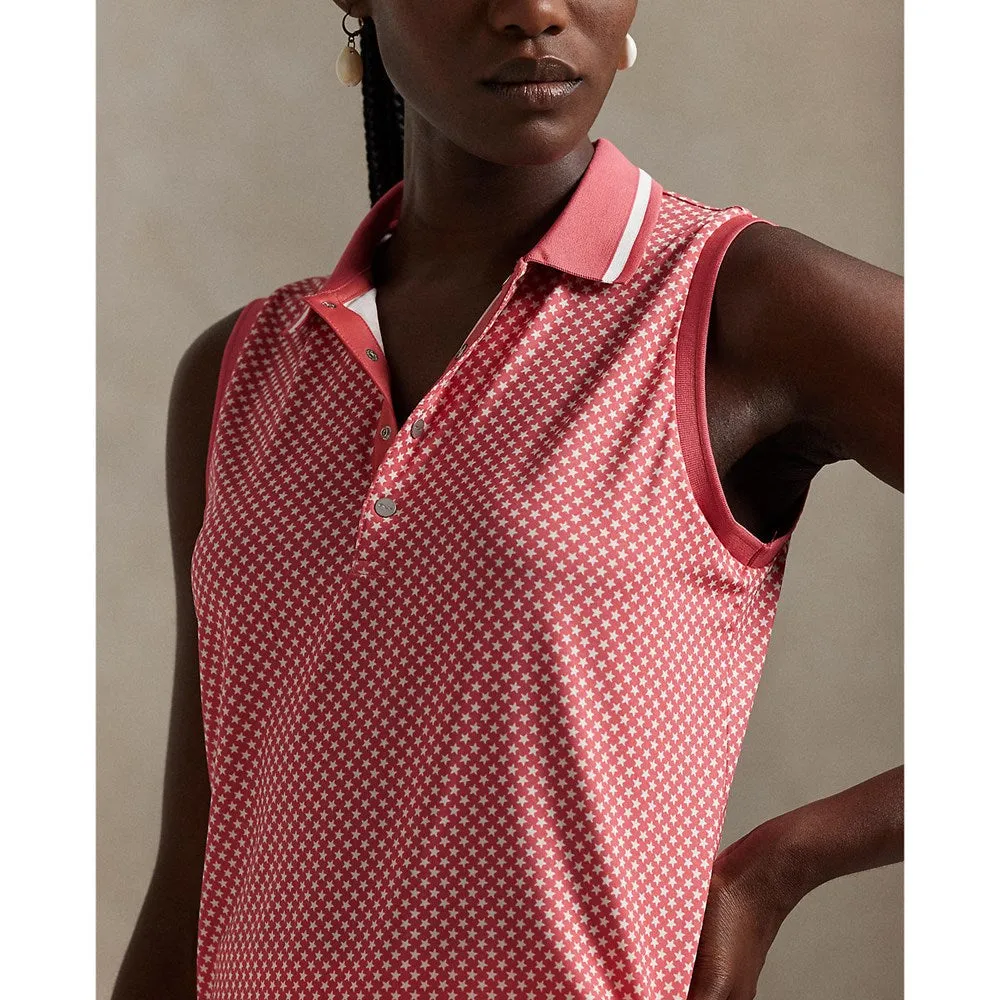 RLX Ralph Lauren Women's Printed Airflow Sleeveless Polo Shirt - Red Sky Summer Stars HypoallergenicTextile